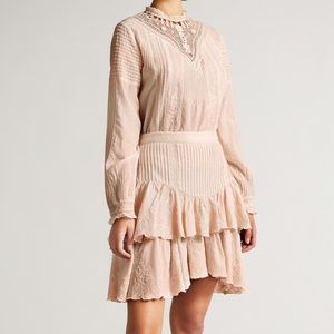 TED BAKER Alegria Tiered Woven Blush Pink Mini Skirt